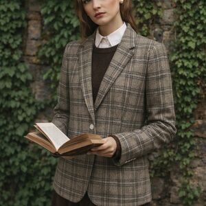 ED by Ellen DeGeneres Dark Academia Virgin Wool Windowpane Plaid Blazer, 8